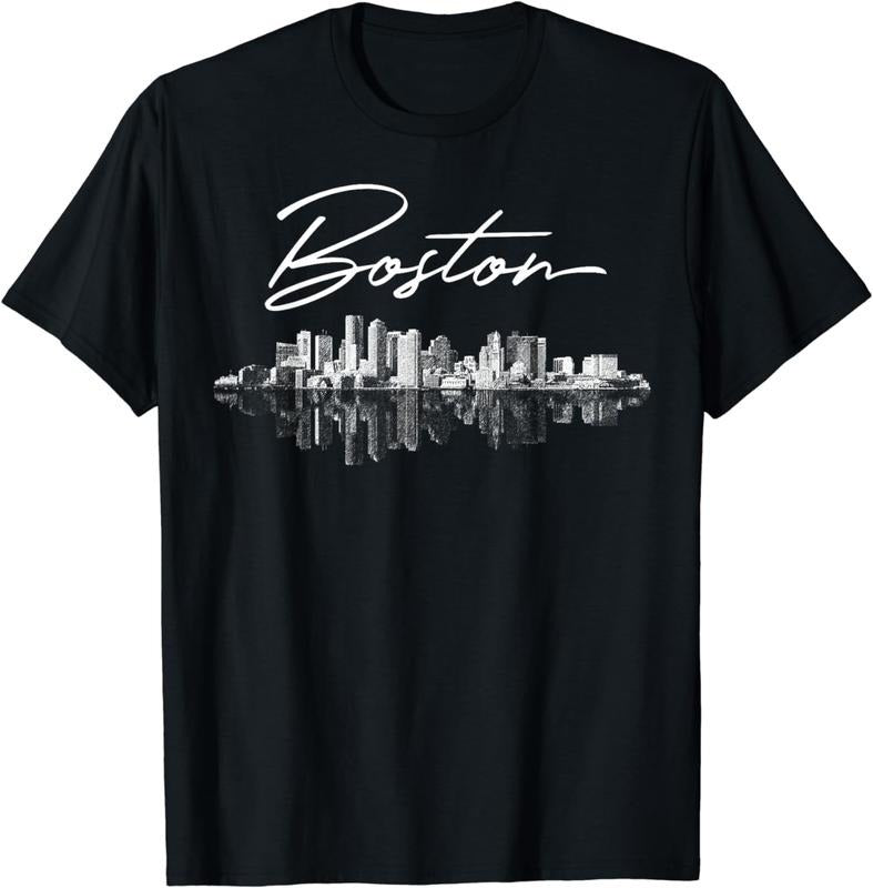 [100% Cotton]Boston Skyline T-Shirt for Women, Men, Girls & Boys