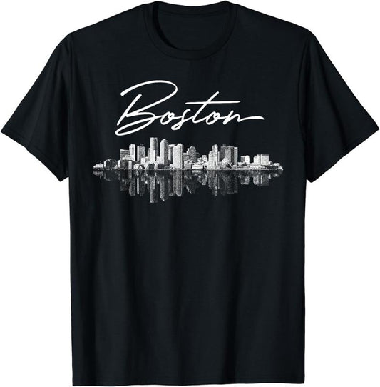 [100% Cotton]Boston Skyline T-Shirt for Women, Men, Girls & Boys