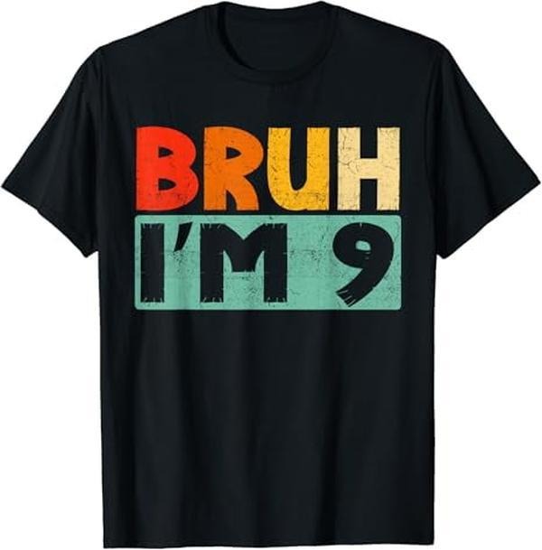 [100% Cotton]Bruh I'm 9 Year Old Funny boy Party Bruh Its my 9th Birthday T-Shirt
