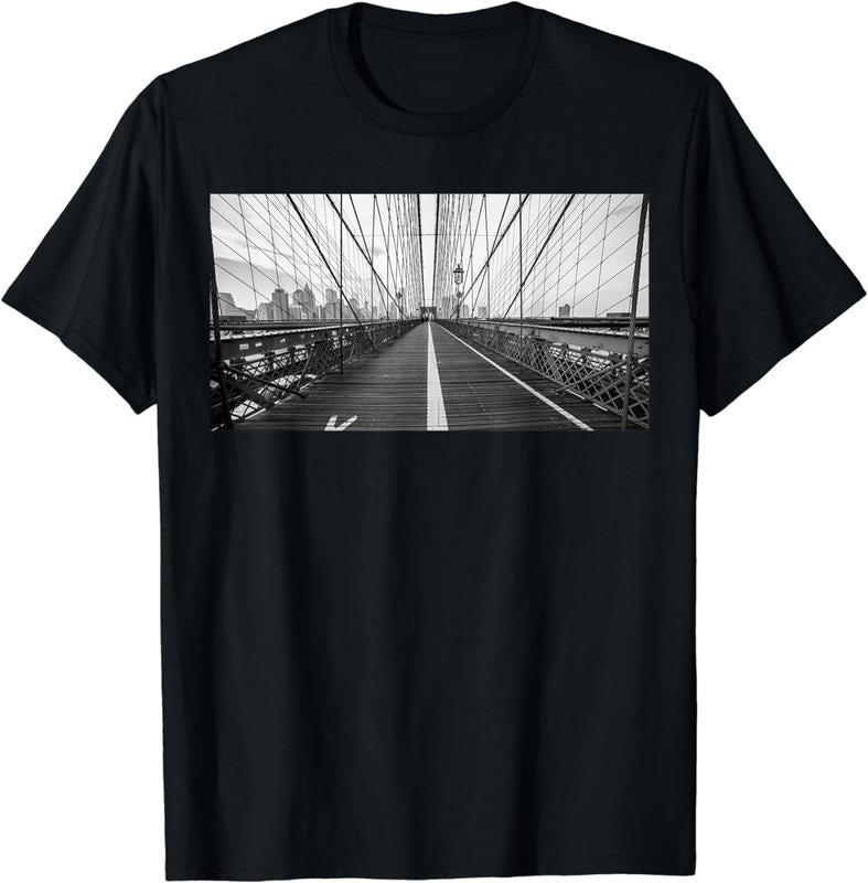 [100% Cotton]Cool Black & White Brooklyn Bridge T-Shirt
