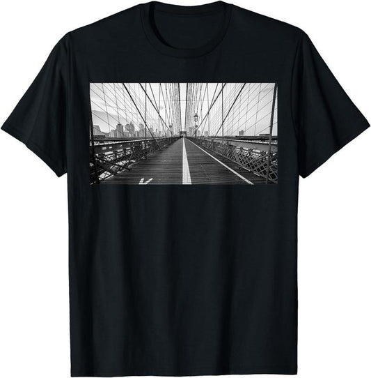 [100% Cotton]Cool Black & White Brooklyn Bridge T-Shirt