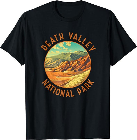 [100% Cotton]Death Valley National Park Illustration Distressed Circle T-Shirt