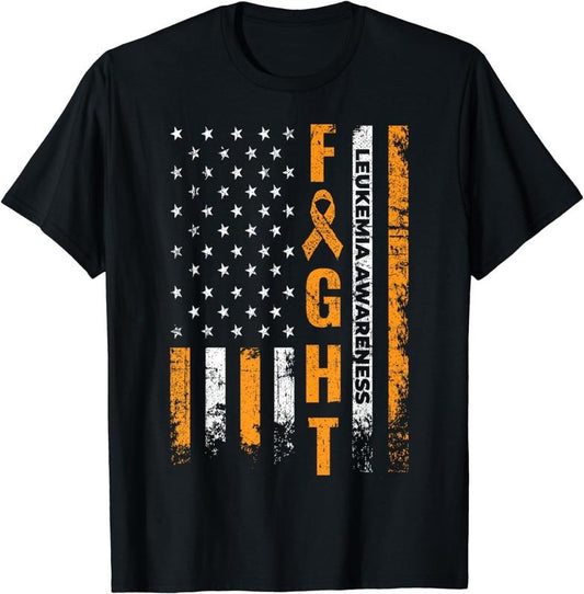 [100% Cotton]Fight USA Flag Leukemia Awareness Cancer Survivor Gift T-Shirt