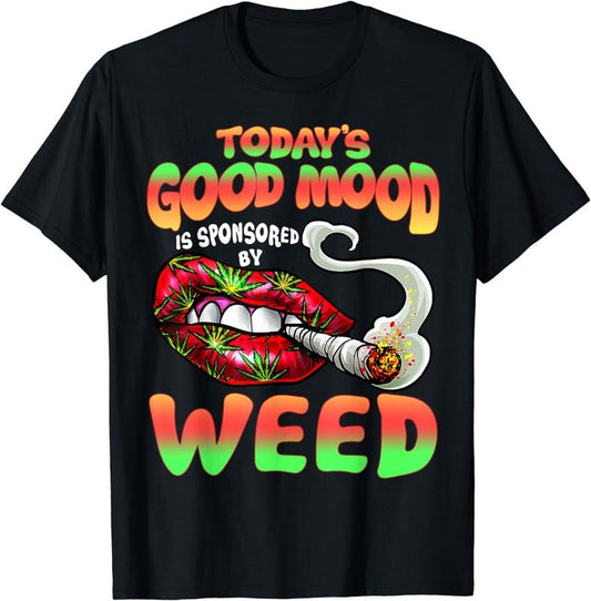 [100% Cotton]Funny Cool Sexy Lips Weed Cannabis Marijuana Leaves Smoking T-Shirt