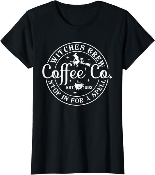 [100% Cotton]Halloween Witch Motif - Witches Brew Coffee & Co T-Shirt