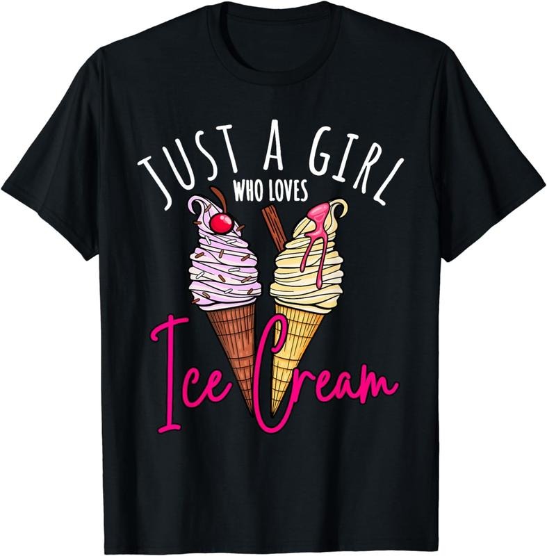 [100% Cotton]Ice Cream Lover, Girls Summer, Foodie, Girls Funny Ice Cream T-Shirt