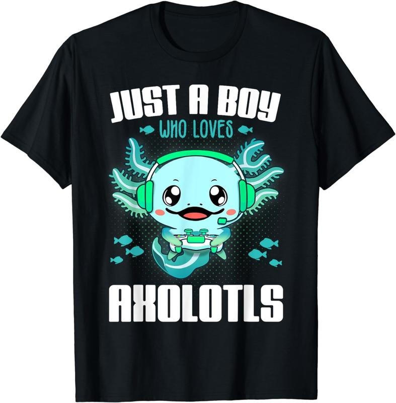 [100% Cotton]Just a Boy Who Loves Axolotls Funny Axolotl Boy Kids Gamer T-Shirt