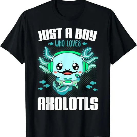 [100% Cotton]Just a Boy Who Loves Axolotls Funny Axolotl Boy Kids Gamer T-Shirtstyle{n002}2