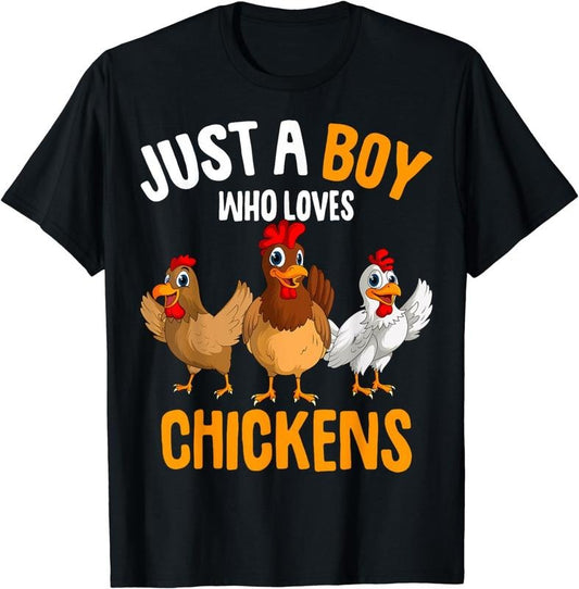 [100% Cotton]Just a Boy who loves Chickens Kids Boys Chicken T-Shirt