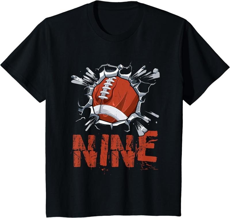 [100% Cotton]Kids Funny Nine Years Old Football Player 9th Birthday Party Boys T-Shirt