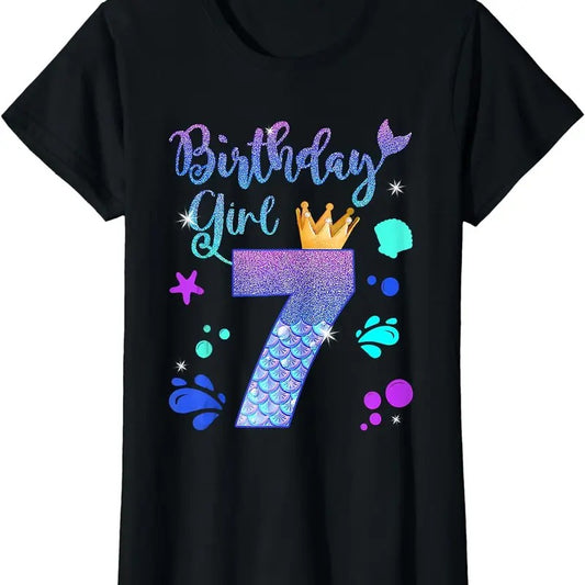 [100% Cotton]Mermaid Birthday Girl 7 Year Old Its My 7th Bday Mermaid T-Shirt