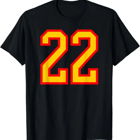 [100% Cotton]Number #22 Red Yellow Sports Jersey Birthday Lucky Number 22 T-Shirt