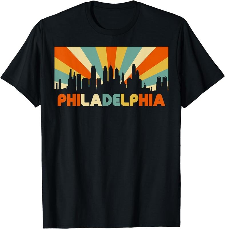 [100% Cotton]Philadelphia T-Shirt City Skyline 70s Retro Souvenir Shirt
