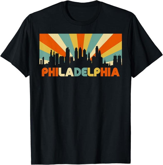 [100% Cotton]Philadelphia T-Shirt City Skyline 70s Retro Souvenir Shirt