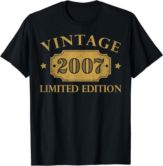 [100% Cotton]Vintage 2007 17 Year Old 17th Birthday Gift for Girls Boys T-Shirt