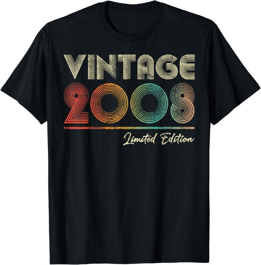 [100% Cotton]Vintage 2008 16 Year Old 16th Birthday Gift for Girls Boys T-Shirt