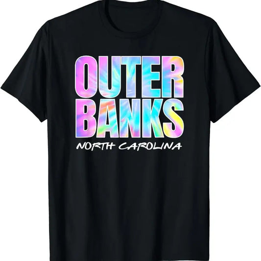[100% Cotton]Vintage Outer Banks NC OBX Retro Tie Dye Graphic Souvenir T-Shirt
