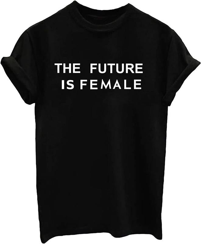 [100% Cotton]Women's Cute Text Graphic T Shirts Funny The Future Is Female Short Sleeve Tops
