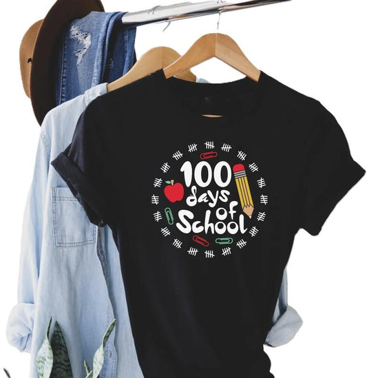 100 Days of School Shirt, 100 Day of Sweatshirt, 100th Day Of School Celebration, Back to School Sweater, Teacher Gifts, Kids School Tshirt Menswear Top Underwear Streetwear Man Shortsleeve Round Neck Tropical Casual Crewneck