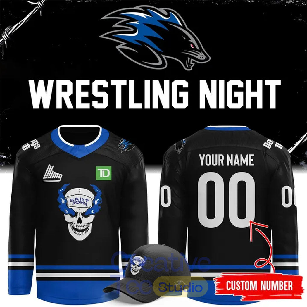 Saint John Sea Dogs x Stone Cold “Wrestling Night” Custom Hockey Jersey