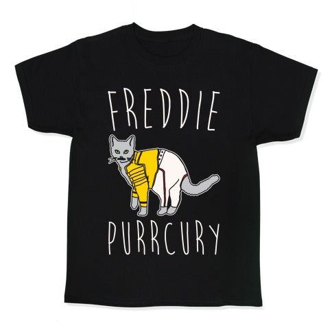 Freddie Purrcury Cat Parody White Print Kid's Tee Hoodie, Sweatshirt | CoreVibeTees.com (Image 1)