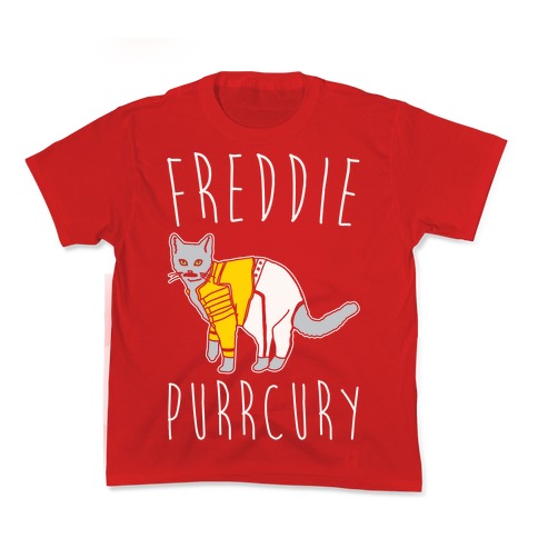 Freddie Purrcury Cat Parody White Print Kid's Tee Hoodie, Sweatshirt | CoreVibeTees.com (Image 3)