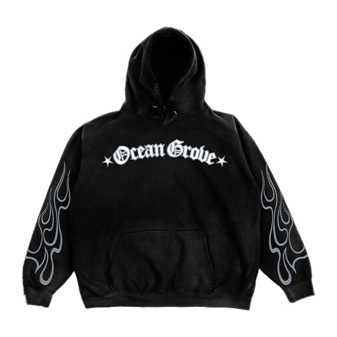 Old English Flames Hoodie (Black) T-Shirts, Sweatshirt | CoreVibeTees.com