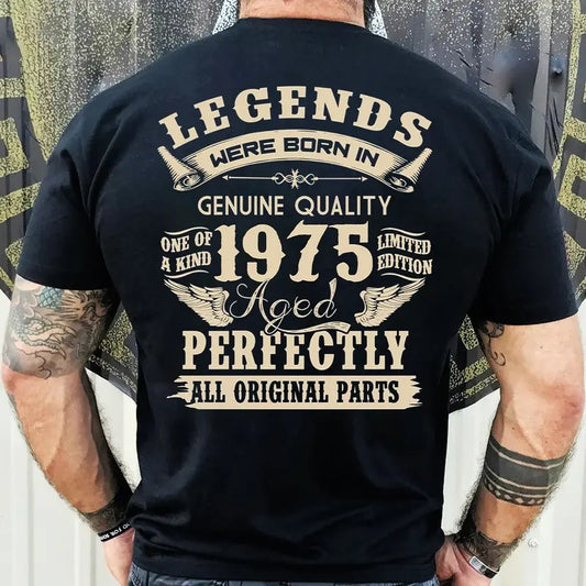 1975 Vintage Birthday Gift Shirt for Men - Legends Were Born in '75 - Dad's 49th Birthday Gift Cotton Fabric