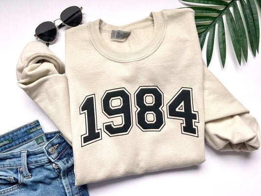 1984 Year sweatshirt, birthday sweatshirt, birth year Hoodie and Sweater; T-shirt Cotton Menswear