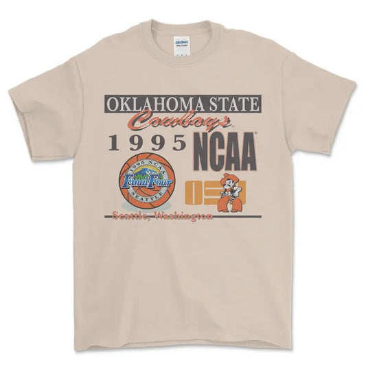 1995 NCAA Oklahoma State Cowboy T-Shirt, graphic vintage sports tees for men