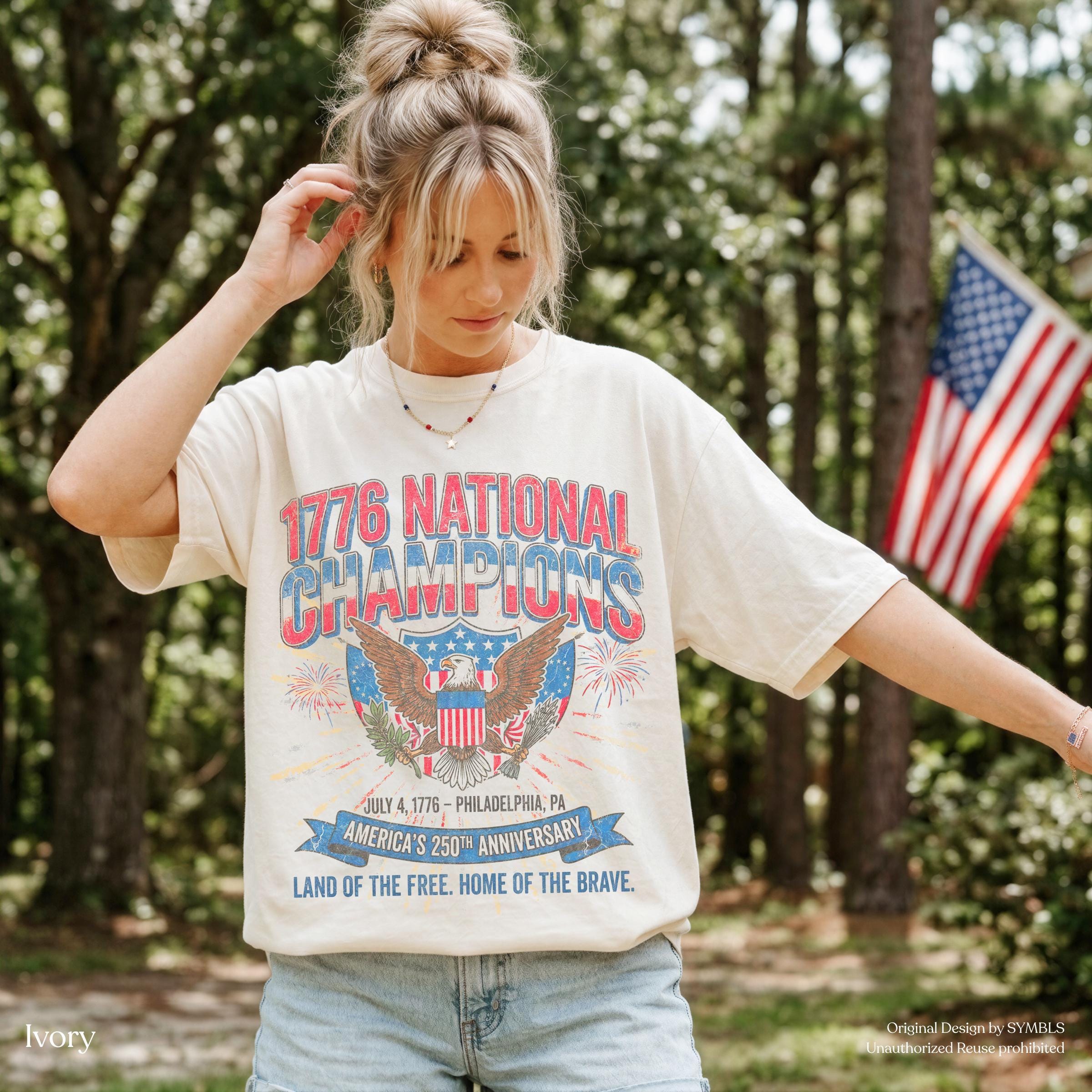 July 4th 1776 National Champions America 250th Anniversary Oversized Tee Distressed Vintage (3)