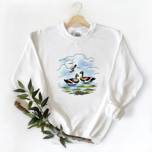 2 Mallard Ducks In A Marsh With Tress Unisex Tshirt Sweatshirt Hoodie, for duck hunters, husbands and Mallard duck lovers Cotton Womenswear