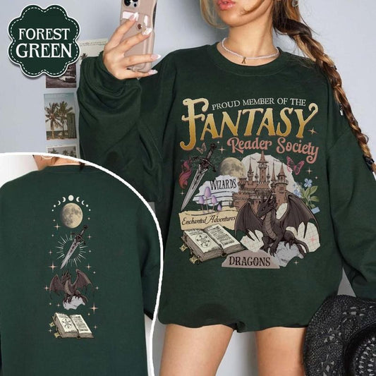 2 Sided, Fantasy Reader Society Sweatshirt, Romance Reader Shirt, Bookish Gift for Fantasy Lovers, Cute Bookworms Tee, Book