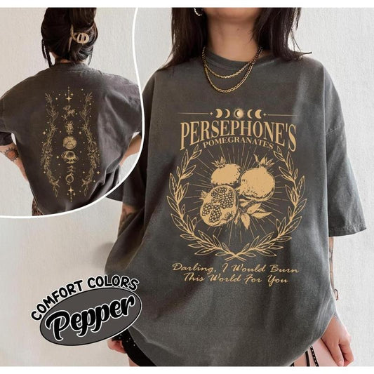 2 Sided, Persephone's Pomegranates T-Shirt, Greek Mythology Dark Academia Demigod Fruit Graphic Tee, Gift for Book Lovers