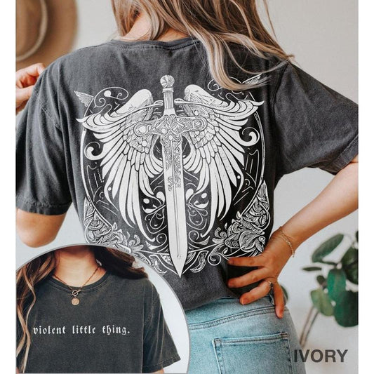 2 Sided, Violent Little Thing t-shirt, Basgiath War College, Violet Sorrengail t-shirt, Fourth Wing Shirt, Dragon Rider Shirt Casual Cotton