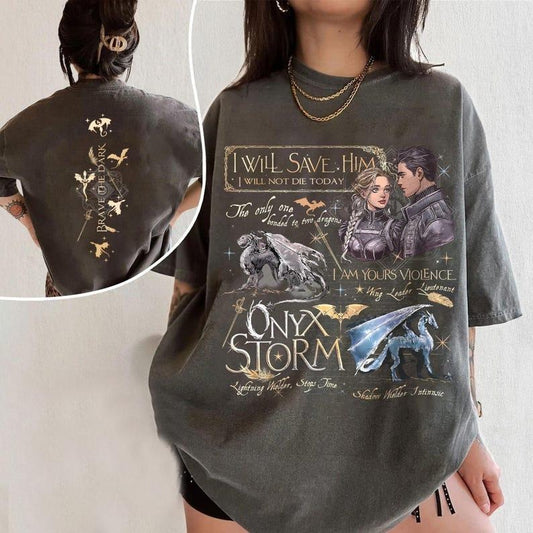 2 Sides, Brave the Dark Onyx Storm Shirt, Onyx Storm Shirt Bookish,Fourth Wing Shirt,Violet Sorrengail Shirt,Xaden Riorson Shirt,Xaden and Violet Fan Casual Cotton