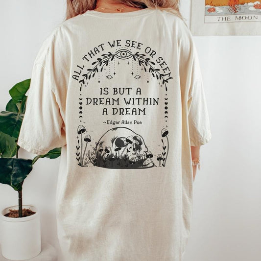 2 Slide Design, Edgar Allan Poe Dark Academia T-Shirt Mushroom Crewneck Bookish Crewneck All Seeing Eye Cottage Core Shirt Goblincore Shirt Edgar Allen Poe