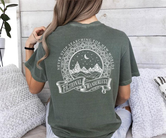 2 Slide Design, Fictional Wanderlust, Bookish T-Shirt, Bookworm, Book Shirt, Book Lover Shirt, Bookish Gift, Book Lover, Librarian Shirt,