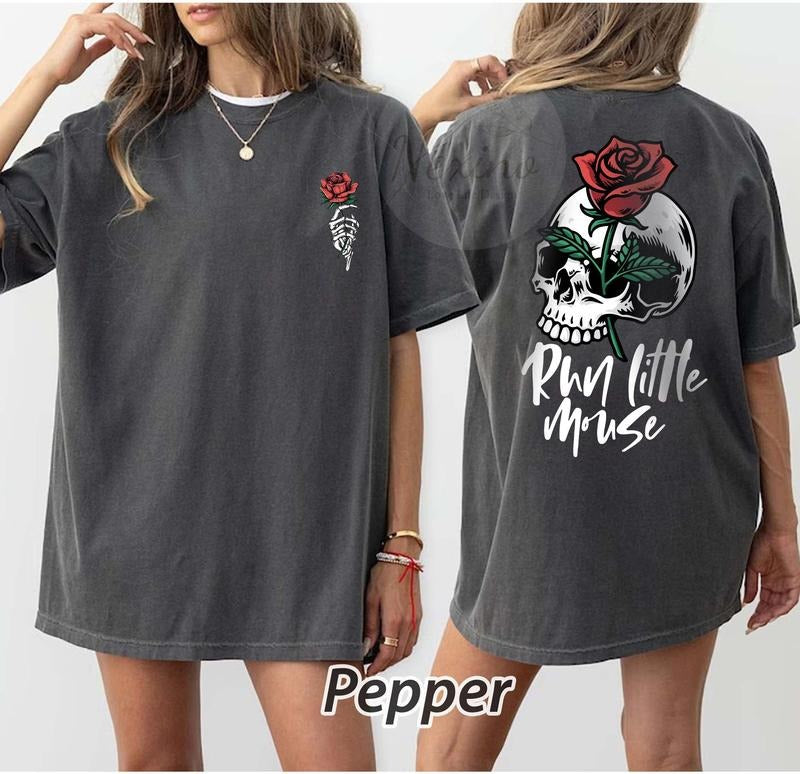2 Slide Design, Run Little Mouse tshirt, Haunting Adeline Shirt, Dark Romance Merch, Smut Reader, Women's Book Lover Gift, Rose Skeleton T-Shirt