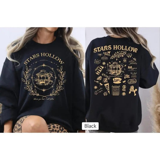2 Slide Design, Stars Hollow Sweatshirt and Hoodie, Stars Hollow Sweatshirt, Back and Front Design Stars Hollow Hoodie, Lukes Diner Sweatshirt1
