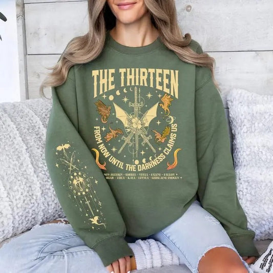 2 Slide Design, The Thirteen Throne Of Glass Sweatshirt and Hoodie, Sleeve Printed Sweatshirt , From Now Until The Darkness Claims Us L082