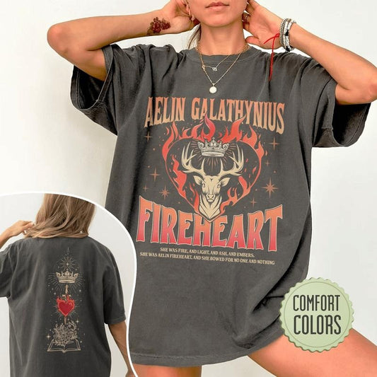 2 Slide Design, Throne Of Glass Fan T-Shirt, Aelin Galathynius Shirts, Fireheart Aelin T Shirt, Kingsflame The Thirteen, Gift For Book Lover
