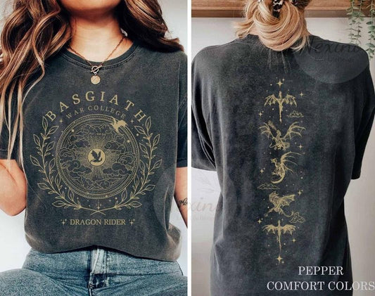 2 Slide Design,Fourth Wing Double-Sided Shirt, Basgiath War College T-Shirt, Fourth Wing Shirt, Dragon Rider Shirt, Bookish Shirt, Basgiath War College Gift