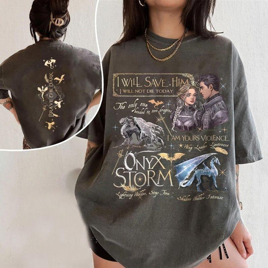 2 Slide, Brave the Dark Onyx Storm Shirt, Onyx Storm Shirt Bookish,Fourth Wing Shirt,Violet Sorrengail Shirt,Xaden Riorson Shirt,Xaden and Violet Fan