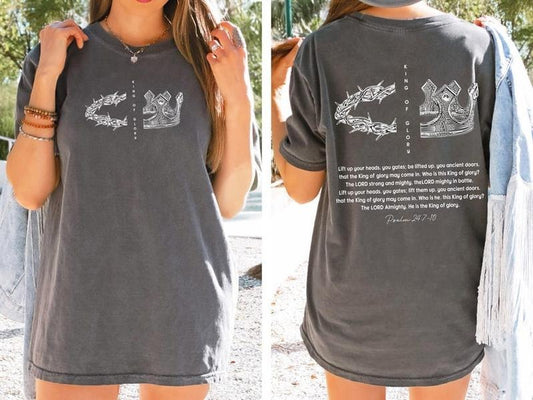 2 Slide, King of Glory Shirt, Christian Bible Verse T-Shirt, Psalm 24 7 Tee Faith-Based Christian T-Shirt, Jesus Crown Tee Religious Gospel Gift