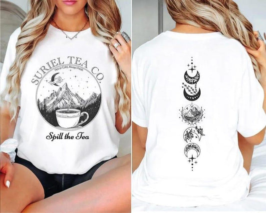 2 Slide, Vintage Suriel Tea Co 2-Sided T-SHIRT, Acotar Tea Shirt, Hot Or Cold Always Fresh Shirt, Book Lover Gift, Spill The Tea Merch