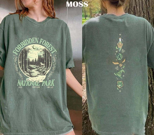 2 Slides, Forbidden Forest T-Shirt, National Park Tee Family Vacation Shirt, Bookish Shirt,  Gift for Book Fan, Book Lover Gift Womenswear Crewneck