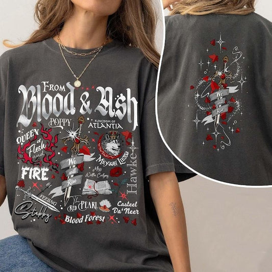 2 Slides, From Blood and Ash T-Shirt, Poppy Queen of Atlantia Shirts, We Will Rise Shirt, Jla Inspired Merch, Gift for Book Lover Tee Womenswear