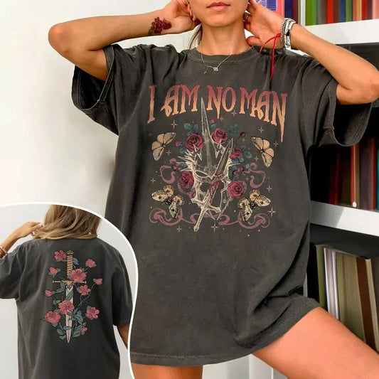 2 Slides, I Am No Man Tee, LOTR Fan T-Shirt, Hobbit, Middle Earth, Tree of Gondor, Dark Academia, Feminist Shirt, Book Lover Gift, Vintage Mordor Shirt