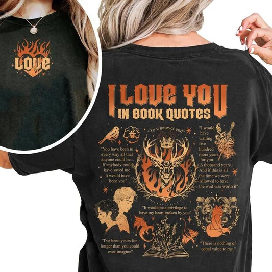2 Slides, I Love You in Book Quotes  Shirt, Bookworm Shirt, Bookish Shirt,,Different Ways Say I Love You in Book Quotes Cotton Cotton Crewneck